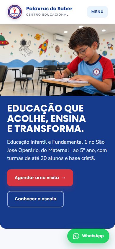 Site da escola Palavras do Saber no celular